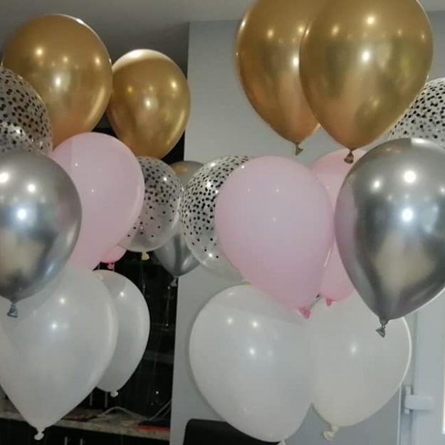pink silver and spotty balloons.